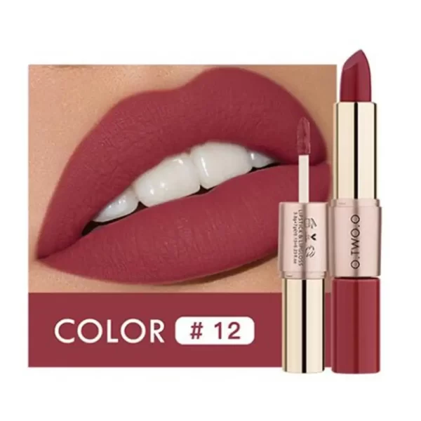 O.TWO.O 2 em 1 Batom Matte Gloss Cosméticos À Prova D'Água Pintalabios Batom Mate Lábios Maquiagem Rouge 12 Cores Batom - Image 18