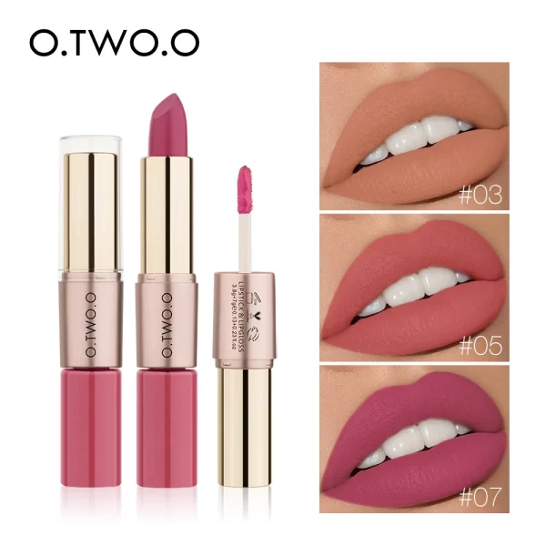 O.TWO.O 2 em 1 Batom Matte Gloss Cosméticos À Prova D'Água Pintalabios Batom Mate Lábios Maquiagem Rouge 12 Cores Batom - Image 4