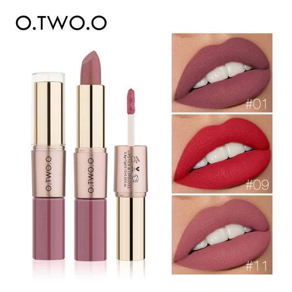 O.TWO.O 2 em 1 Batom Matte Gloss Cosméticos À Prova D'Água Pintalabios Batom Mate Lábios Maquiagem Rouge 12 Cores Batom - Image 3