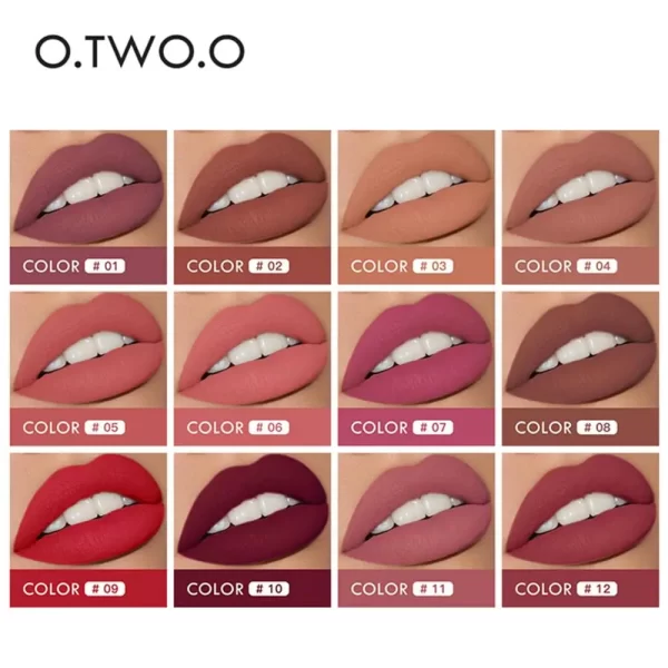 O.TWO.O 2 em 1 Batom Matte Gloss Cosméticos À Prova D'Água Pintalabios Batom Mate Lábios Maquiagem Rouge 12 Cores Batom - Image 5