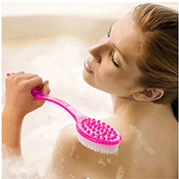 Escovas de banho para as costas, cabo longo, com esfoliante, e massageador de pele.