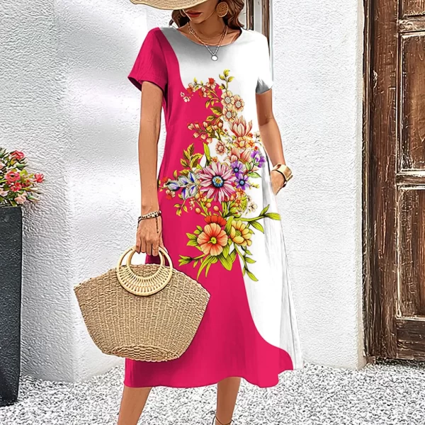 Vestidos femininos e elegantes, manga curta casual, solto em linha, se ajusta ao corpo com simplicidade, estilo flores coloridas. - Image 24