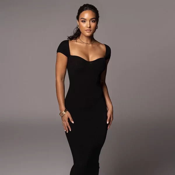 Vestido formal feminino e elegante, ideal para festas e casamento, estilo sexy de ombro de fora, manga curta, malha canelada, bodycon. Deixa o look sexy e ousado. - Image 15