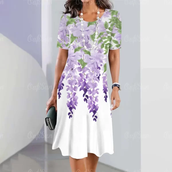 Vestidos femininos e elegantes, manga curta casual, solto em linha, se ajusta ao corpo com simplicidade, estilo flores coloridas. - Image 3