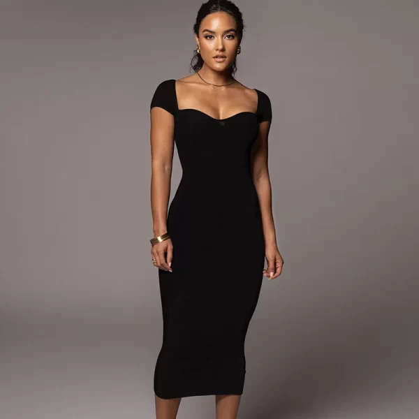 Vestido formal feminino e elegante, ideal para festas e casamento, estilo sexy de ombro de fora, manga curta, malha canelada, bodycon. Deixa o look sexy e ousado. - Image 11