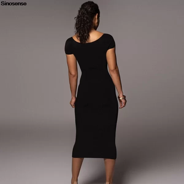 Vestido formal feminino e elegante, ideal para festas e casamento, estilo sexy de ombro de fora, manga curta, malha canelada, bodycon. Deixa o look sexy e ousado. - Image 6