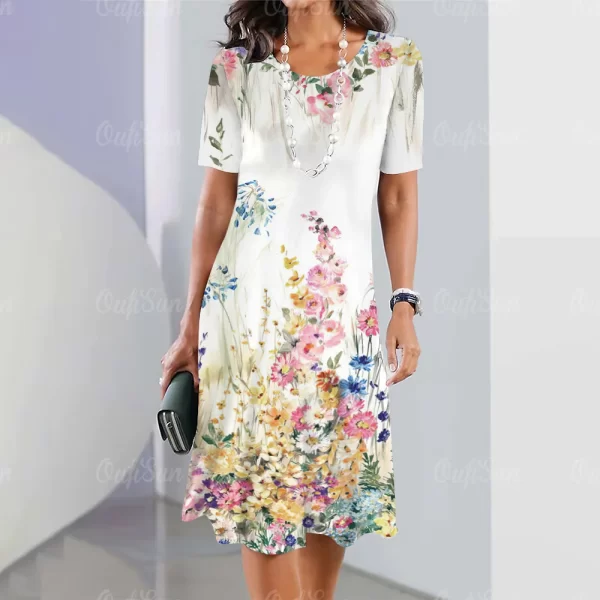 Vestidos femininos e elegantes, manga curta casual, solto em linha, se ajusta ao corpo com simplicidade, estilo flores coloridas. - Image 21