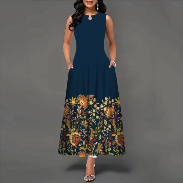 Vestido longo casual sem mangas com estampa de flores, novo vestido feminino com decote em V, vestido estampado, estilo boêmio, retrô. - Image 41