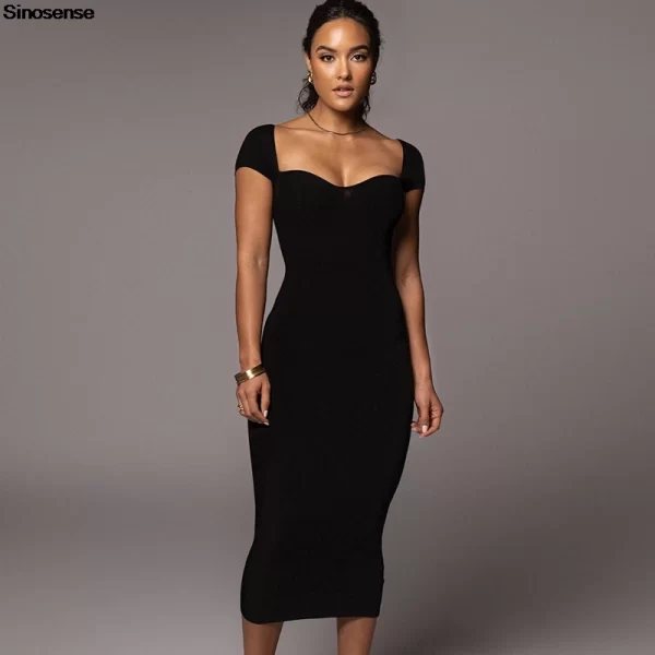 Vestido formal feminino e elegante, ideal para festas e casamento, estilo sexy de ombro de fora, manga curta, malha canelada, bodycon. Deixa o look sexy e ousado. - Image 4