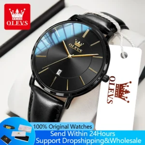 Relógio Masculino OLEVS 5869 – Movimento de Quartzo Japonês, Caixa Fina, Estilo Fashion, À Prova d'Água, com Calendário – Relógio de Pulso Original e Minimalista
