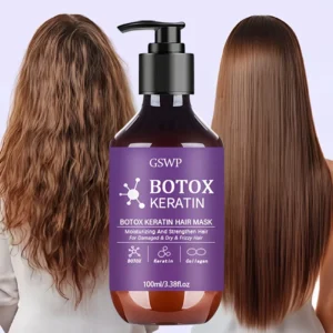 A máscara capilar de queratina GSWP Botox hidrata e fortalece os cabelos danificados, reduzindo o frizz, as pontas duplas e os nós. 100ml/200ml
